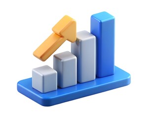 3d render of ascending bar graph with up arrow isolated on white background Created using generative AI