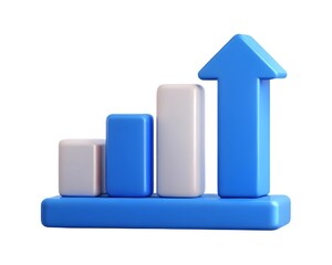 3d render of ascending bar graph with arrow upward isolated on white background Created using generative AI