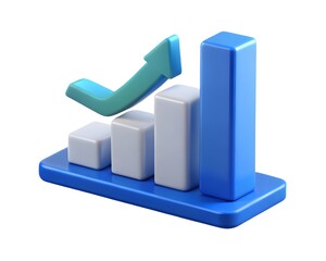 3d render of a growing bar chart with upward arrow isolated on white background Created using generative AI