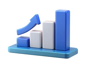 3d render of a blue and white bar graph with an upward arrow isolated on white background Created using generative AI
