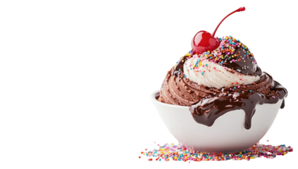 Chocolate and vanilla ice cream sundae with cherry