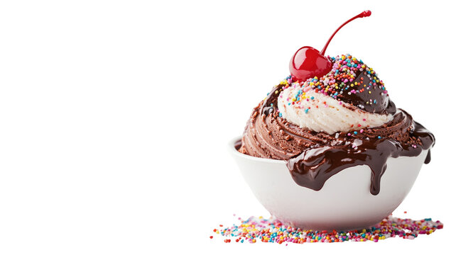 Chocolate and vanilla ice cream sundae with cherry