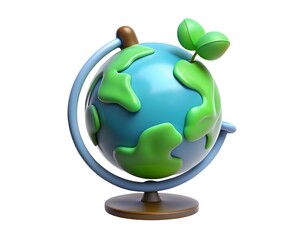 Cartoon globe with sprout plant 3d render isolated on white background Created using generative AI