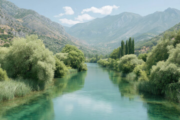 serene delta estuary in croatia at high noon framed by natural curves