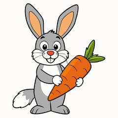 A bunny holding a giant carrot on white background