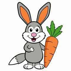 A bunny holding a giant carrot on white background