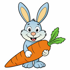 A bunny holding a giant carrot on white background