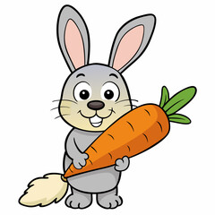 A bunny holding a giant carrot on white background