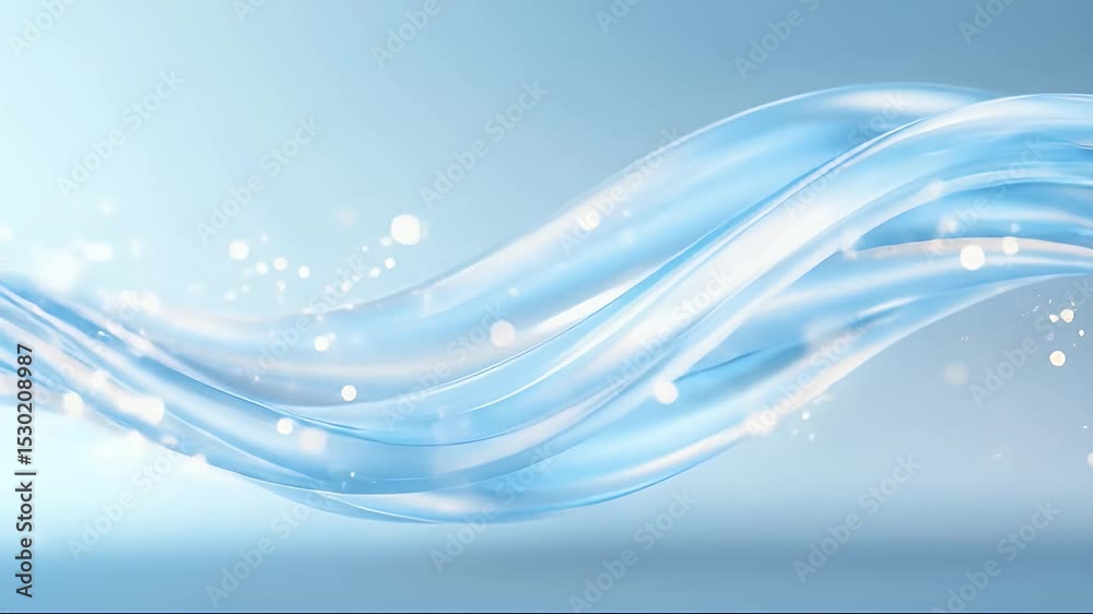 Poster abstract light blue wave design with soft gradient background and shiny bokeh effects creating a fut