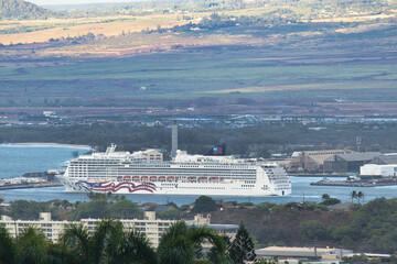 Frame filling cruise ship docked at kahului harbor on maui.