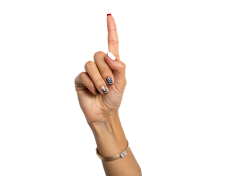 Woman's hand gesturing number one isolated on a white background