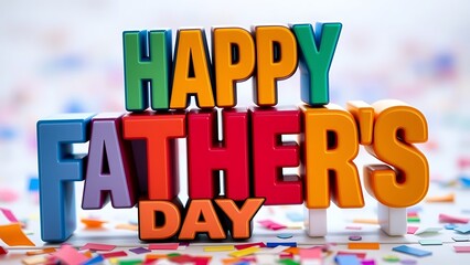 Fototapeta premium Happy father's day celebration with colorful text and confetti for greeting card or social media post design
