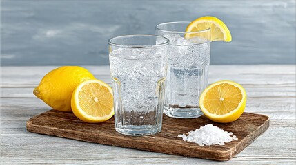Refreshing water with lemon and ice.