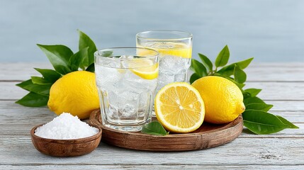 Refreshing lemon water with ice and salt.