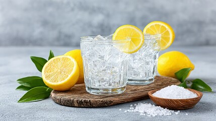 Refreshing lemon water with ice and salt.