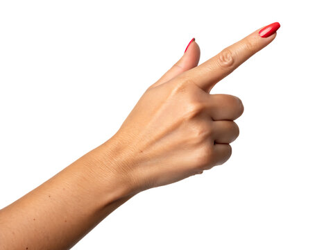 Woman's hand pointing finger gesture isolated on a white background - Powered by Adobe