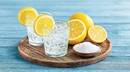 Refreshing lemon-infused water with ice and salt.