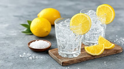 Refreshing lemon-flavored sparkling water in glasses.