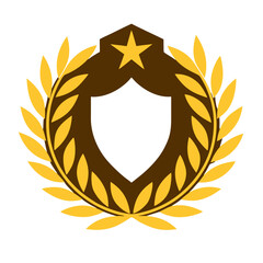 Gold laurel wreath shield emblem with star
