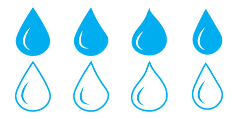 Water drop blue icon shape. Water drop icon, rain drop icon vector, pure water drop icon, blue droplet icon vector in flat trendy style. Set drop icon vector illustration isolated on white background.