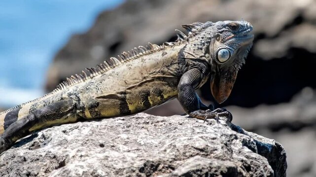 Large iguana resting on a rock