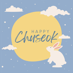 Fototapeta premium Happy Chuseok Day Vector Design Illustration For Celebrate Moment. Thanksgiving Day in Korea. Autumn persimmon tree. Rich harvest. Greeting card Happy Chuseok translation, Hangawi.