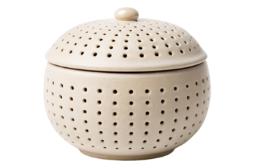 Ceramic storage jar with holes for ventilation and style isolated with transparent background