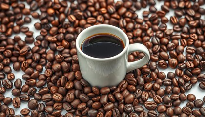 Obraz premium Coffee mug encircled by scattered coffee beans, sketchy style, vintage, high resolution