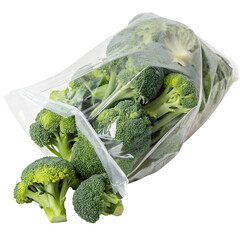 Fresh broccoli packed in a clear bag for grocery shopping
