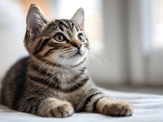 Obraz premium Senior Kitten Resting on Modern Bed