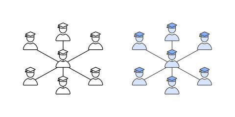 Student avatar with data flow icon in outline and color styles, symbolizing personalized digital learning powered by intelligent systems and real-time data analysis.