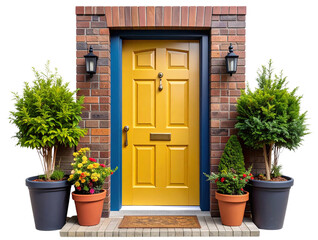  Colorful Urban Front Door with Brick and Plants PNG.