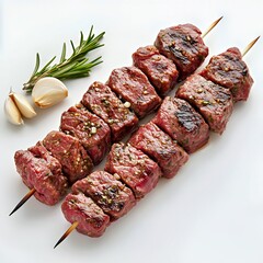 Juicy grilled skewers of beef marinated with herbs and spices, perfect for outdoor grilling.