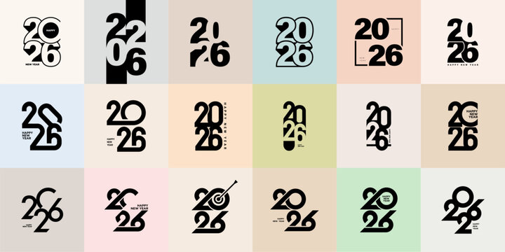 Big Set of 2026 number design template.