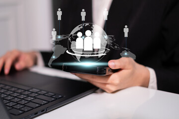 Human resource HR teamwork manpower management using technology connection business concept