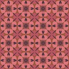 Geometric flower patterns, pink background patterns, pink and brown flowers. Vector patterns are used for wallpapers, tiles and fabrics, etc.