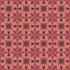 Geometric flower patterns, pink background patterns, pink and brown flowers. Vector patterns are used for wallpapers, tiles and fabrics, etc.