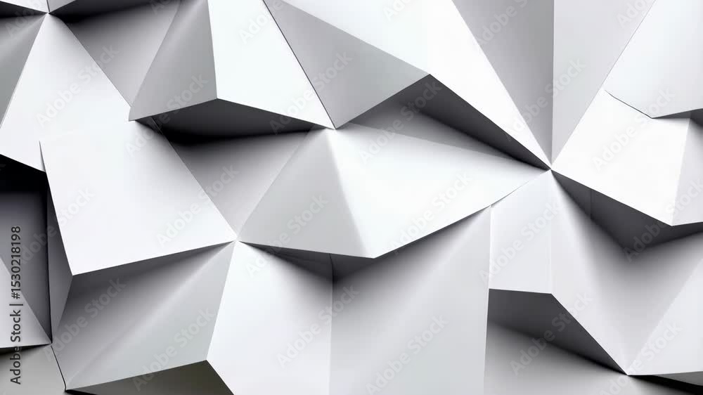 Poster angular white geometric pattern of folded shapes with sharp edges and shadows creating modern abstra