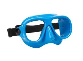 Blue and black diving mask isolated on transparent background