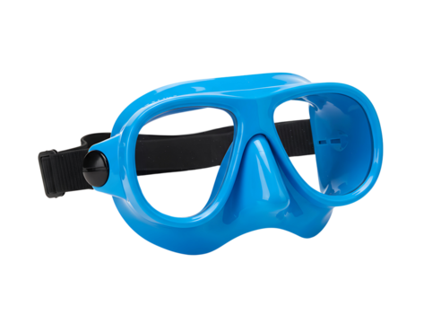 Blue and black diving mask isolated on transparent background