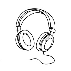 Over-ear headphones in line drawing symbolizing music and immersion