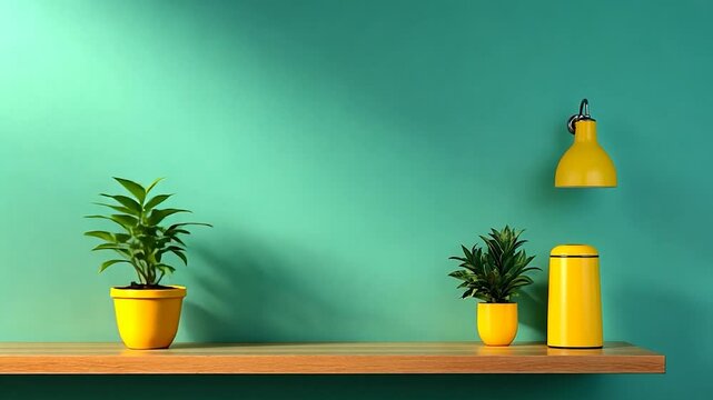 Minimalist Home Decor: Teal Wall, Yellow Accents, and Plants
