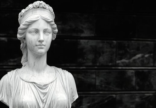 Marble statue of a woman with a serene expression.
