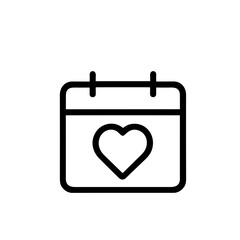 Simple Outline Calendar with Heart Shape Detail, Romance Event Icon
