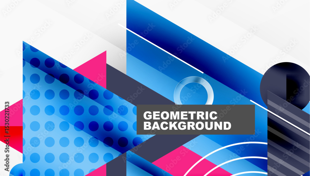 Aufkleber Abstract geometric background. Blue, pink, white shapes overlap creating dynamic visual effect. Modern design elements present.