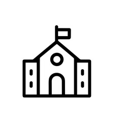 Minimalist Outline School Building with Flag Education Institution Icon