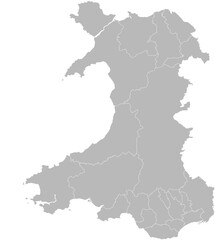 Wales, United Kingdom – administrative vector map with principal area boundaries (Web Mercator projection, PPT-compatible & fully editable)