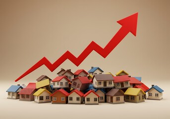 Houses pile with rising arrow