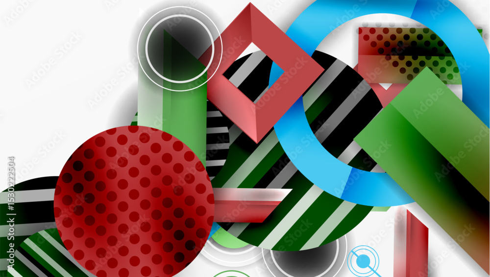 Aufkleber abstract geometric composition. shapes overlap, creating dynamic visual effect. red, green, blue dom