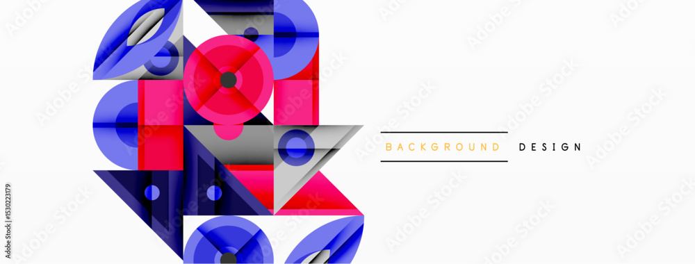 Poster abstract geometric shapes, vibrant blue, red hues. modern design elements create dynamic composition